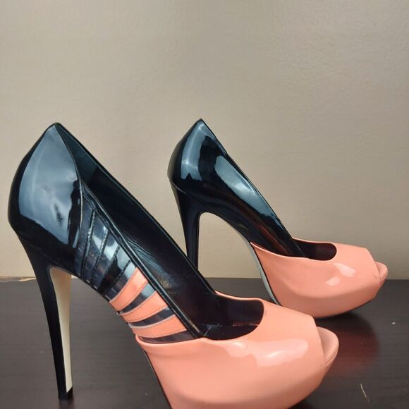 LORIBLU Made in Italy Sz 39 (US 8.5) Patent Leather Platform Pumps Salmon Black - Picture 4 of 12